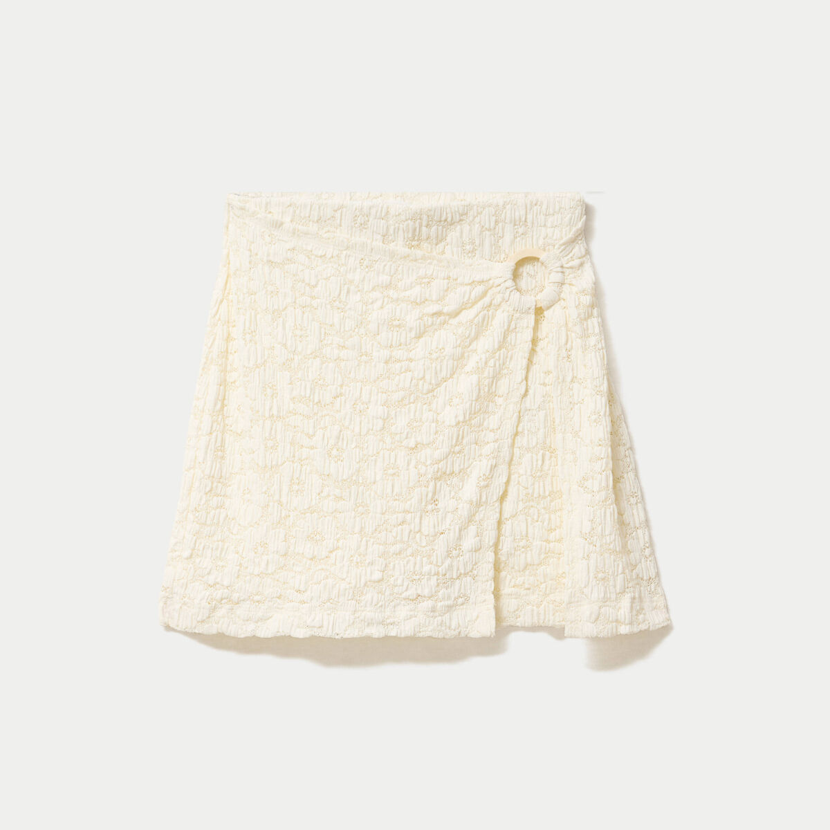 Jupe-short &eacute;vas&eacute;e en maille ecru femme