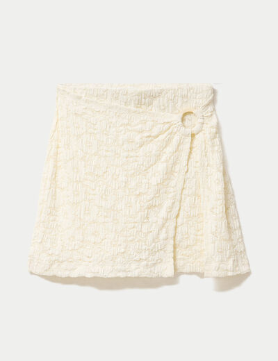 Jupe-short &eacute;vas&eacute;e en maille ecru femme