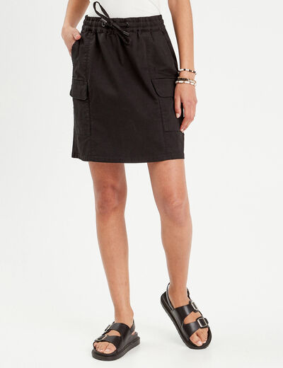 Jupe cargo taille à coulisse noir femme