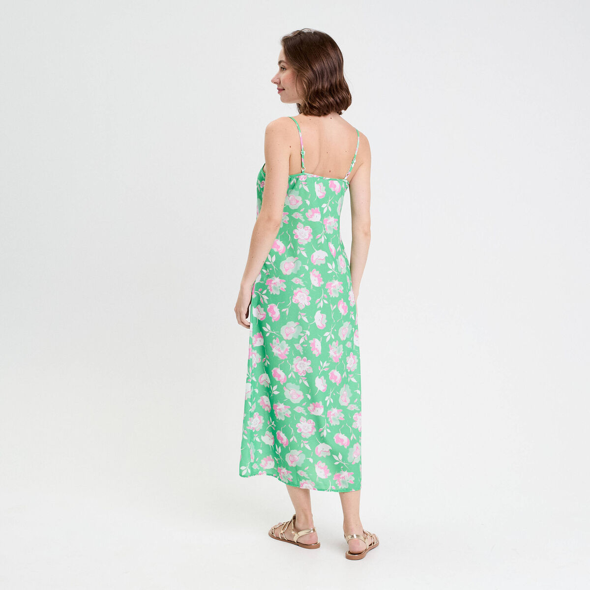 Robe évasée 3/4 col bénitier vert fluo femme