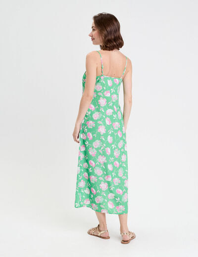 Robe évasée 3/4 col bénitier vert fluo femme