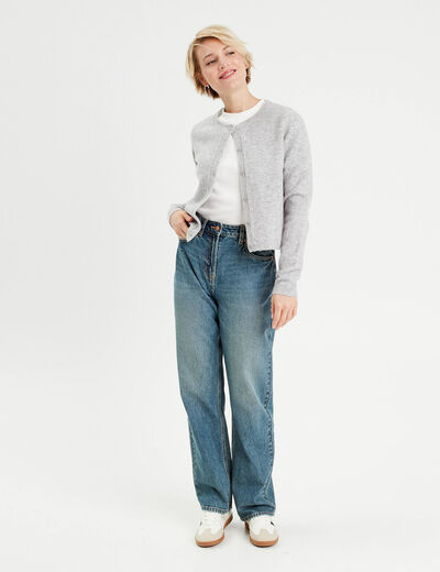 Gilet boutonné manches longues gris foncé femme
