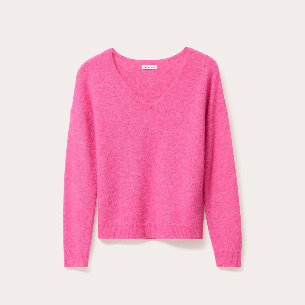 Pull avec col en V rose femme
