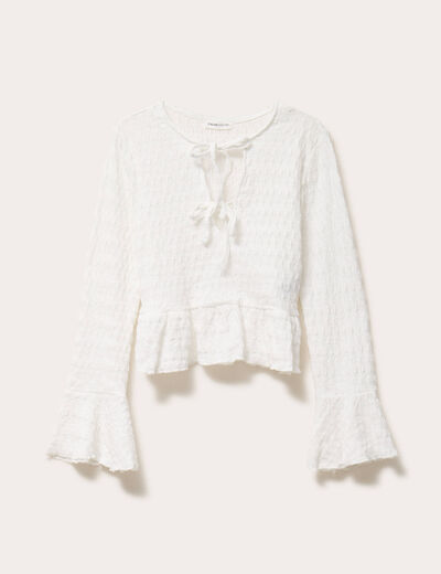 Blouse col rond manches longues ecru femme