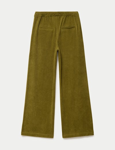 Pantalon bootcut taille standard velours vert kaki femme