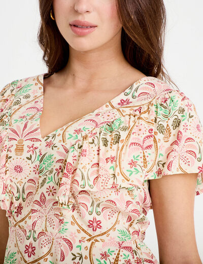 Blouse col v manches courtes blanc femme