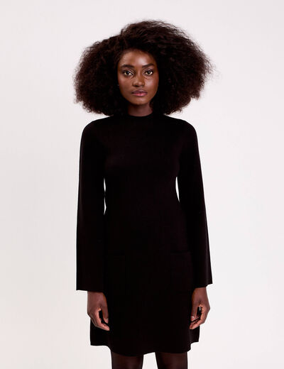 Robe manches longues col montant noir femme