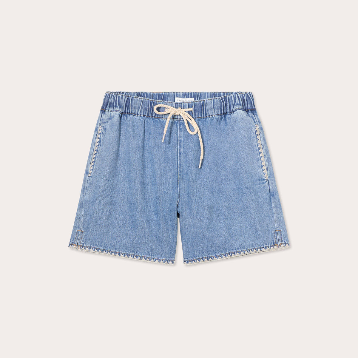 Short flare brodé en jean denim double stone femme