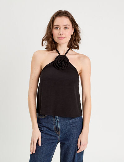 Caraco détail fleur noir femme
