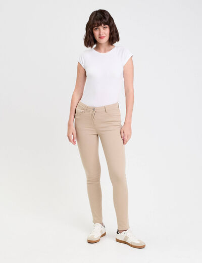 Jeans slim 5 poches taupe femme