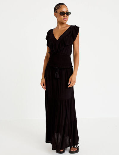 Jupe longue pliss&eacute;e &eacute;vas&eacute;e noir femme