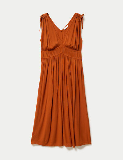 Robe midi &eacute;vas&eacute;e d&eacute;collet&eacute; sans manches orange fonc&eacute; femme