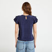 Blouse col v manches courtes dentelle bleu marine femme