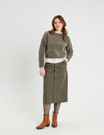 Pull col montant vert kaki femme
