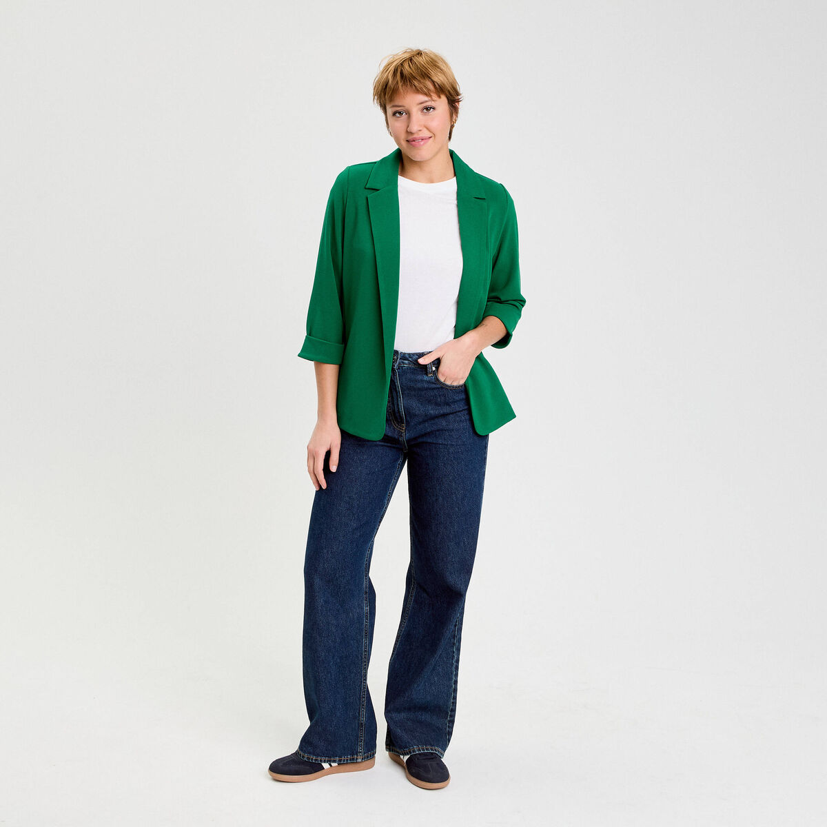 Veste blazer manches 3/4 vert femme