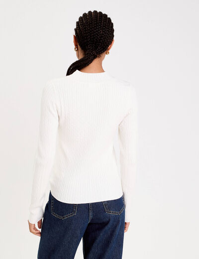 Pull col montant torsades ecru femme
