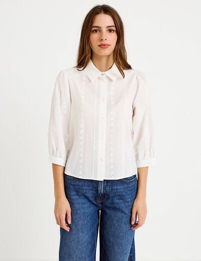 Chemise droite col classique manches 3/4 ecru femme
