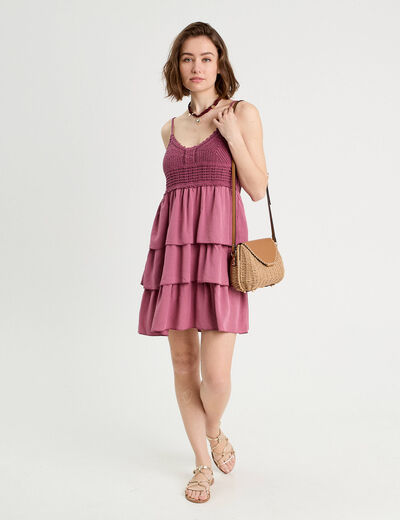 Robe évasée bretelles vieux rose femme