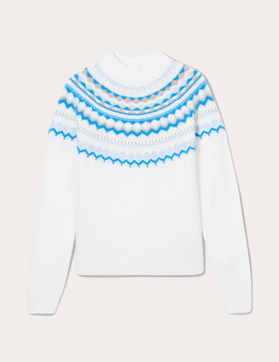 Pull col montant ecru femme