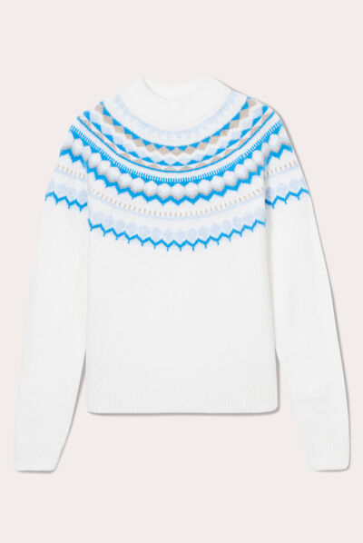 Pull col montant ecru femme