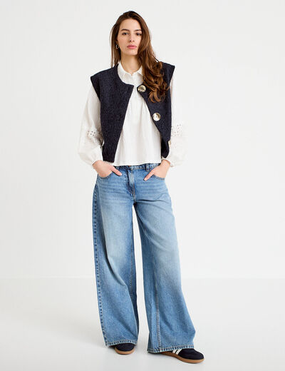Blouse manches longues broderie ecru femme