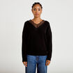 Pull col v manches longues dentelle noir femme