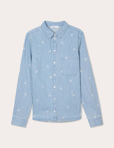 Chemise en jean brodée bleu femme