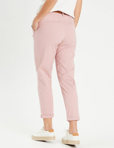 Pantalon chino 7/8ème rose pastel femme