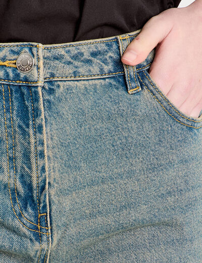 Jeans droit bride arrière denim bleach femme