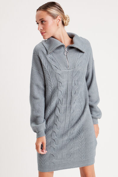 Robe pull col camionneur bleu gris femme