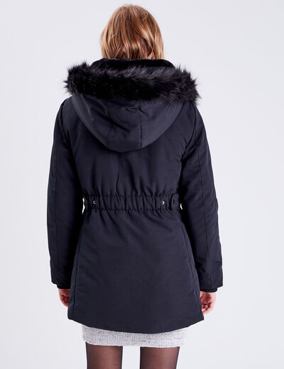 Parka droite avec capuche noir femme