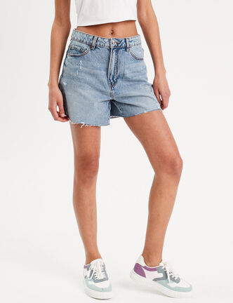 Short droit en jean destroy denim stone femme