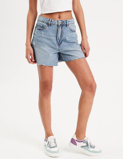 Short droit en jean destroy denim stone femme