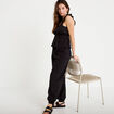 Pantalon large taille haute pliss&eacute; noir femme