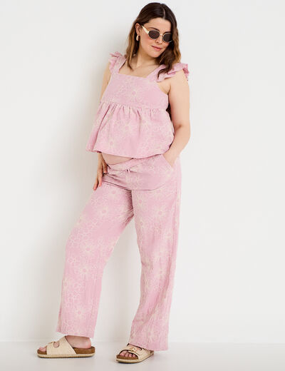 Pantalon large taille standard rose clair femme