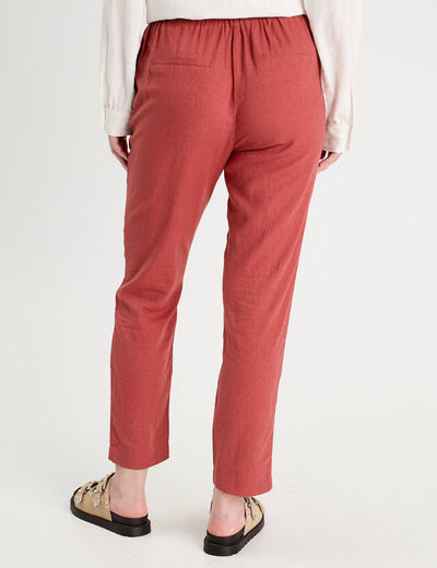 Pantalon droit fluide contenant du lin vieux rose femme