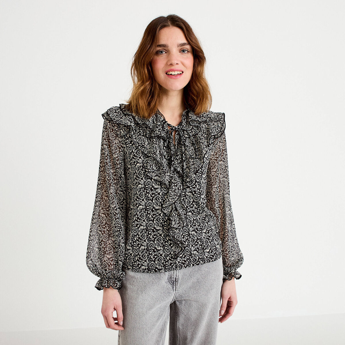 Blouse &agrave; volants noir femme