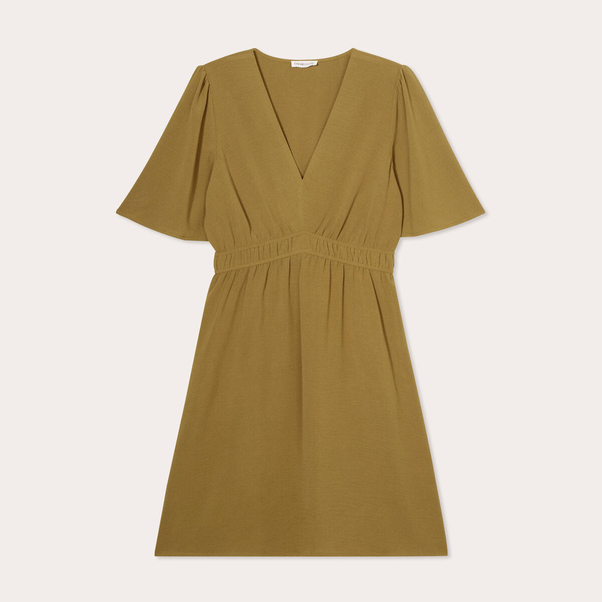 Robe évasée taille élastiquée vert kaki femme