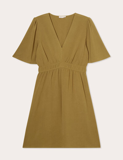 Robe évasée taille élastiquée vert kaki femme