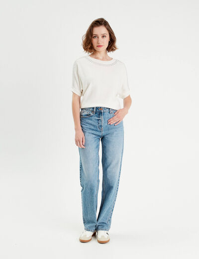 Pull manches courtes clous ecru femme