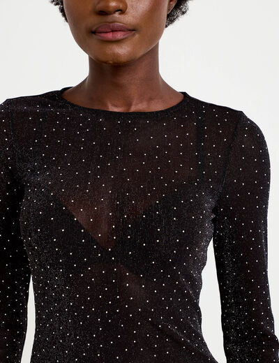 T-shirt ajust&eacute; col rond manches longues noir femme