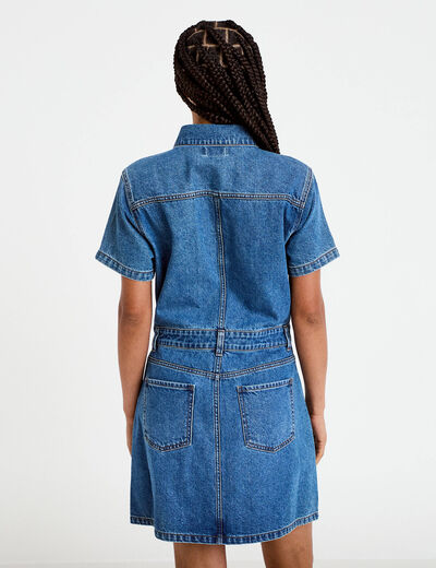 Robe droite courte en jean col chemise denim stone femme