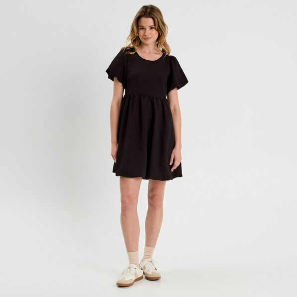 Robe évasée effet boule noir femme