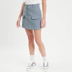 Jupe-short droite poches rabat bleu gris femme