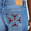 Jean wide leg taille basse broderie denim stone femme