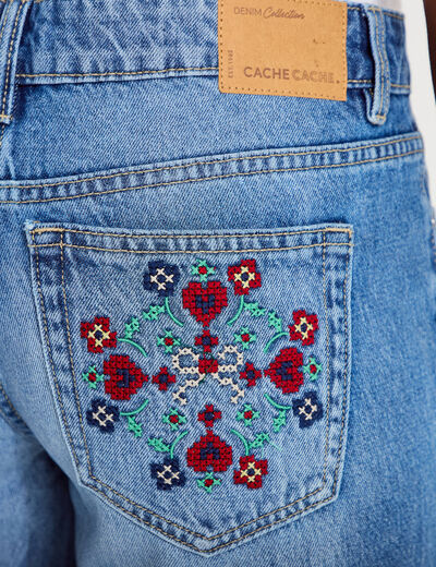 Jean wide leg taille basse broderie denim stone femme