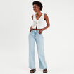 Gilet cropped crochet ecru femme