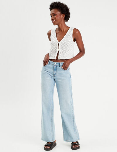 Gilet cropped crochet ecru femme