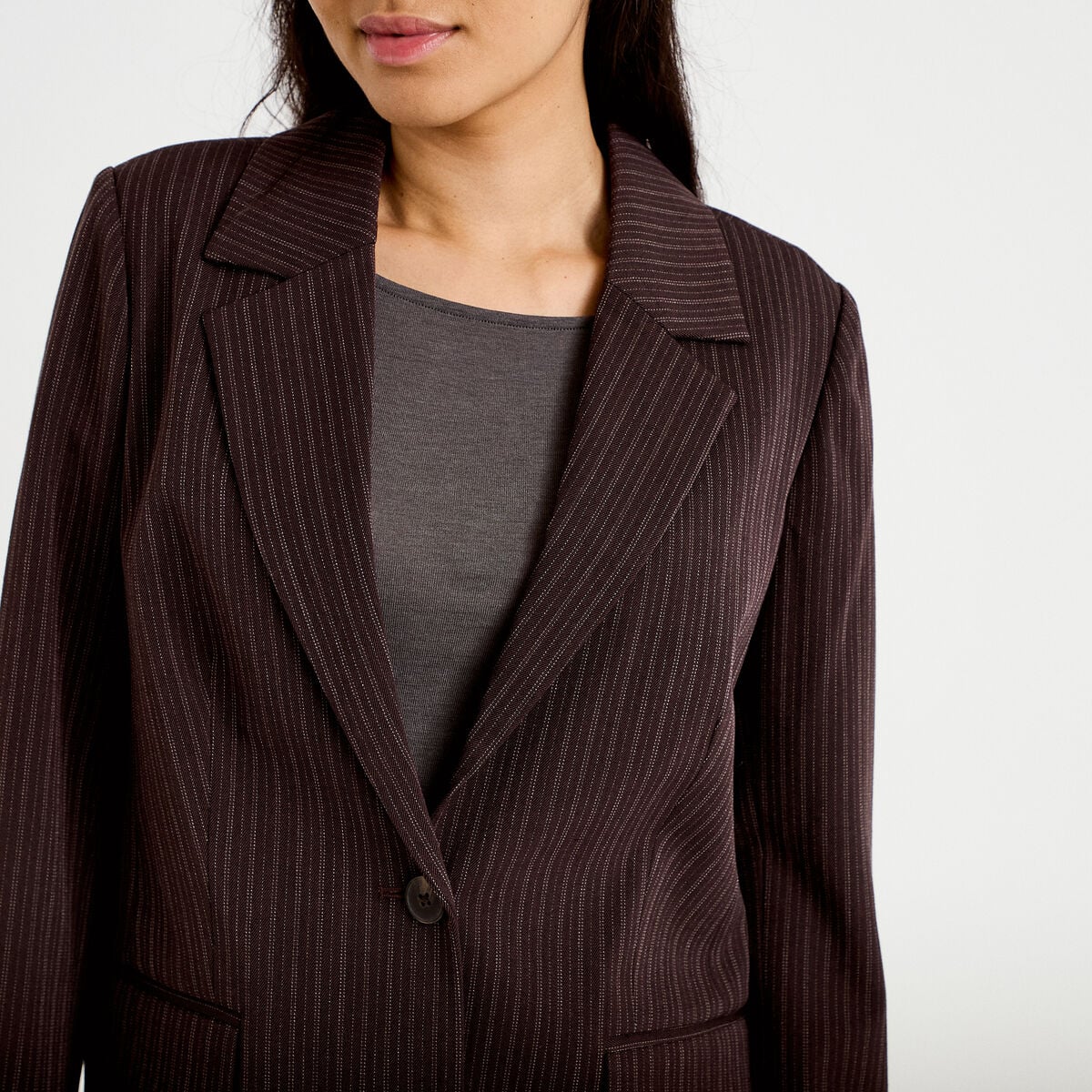 Blazer col classique manches longues marron femme