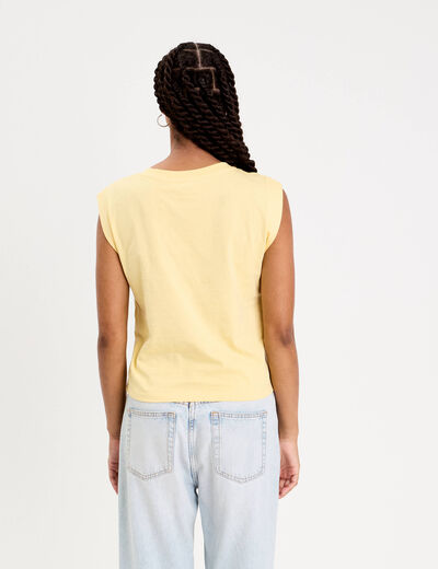 T-shirt sans manches brodé jaune clair femme